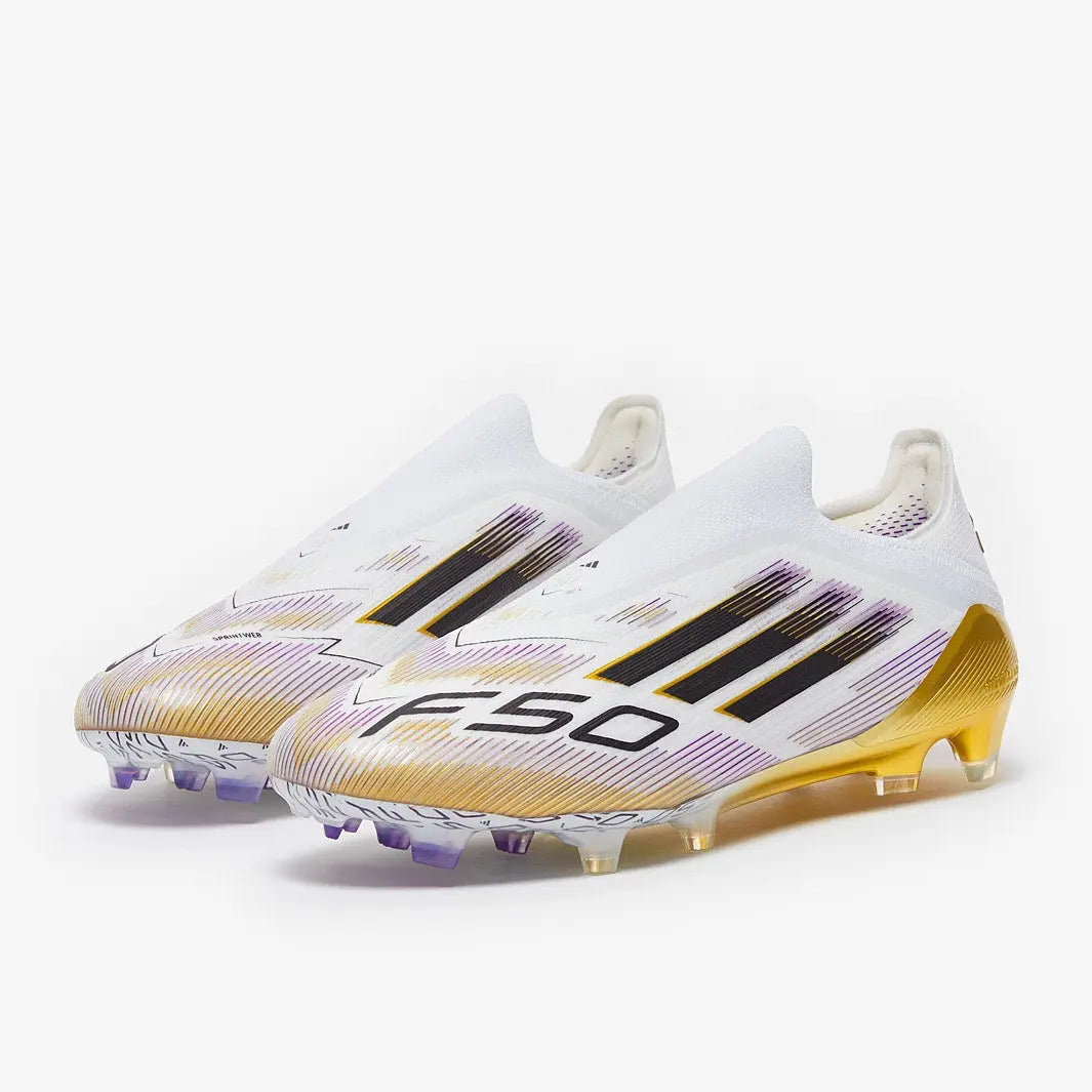 F50 Elite Laceless Firm Ground - White/Core Black/Met Gold - Adult Boots Football Frenzy Shop